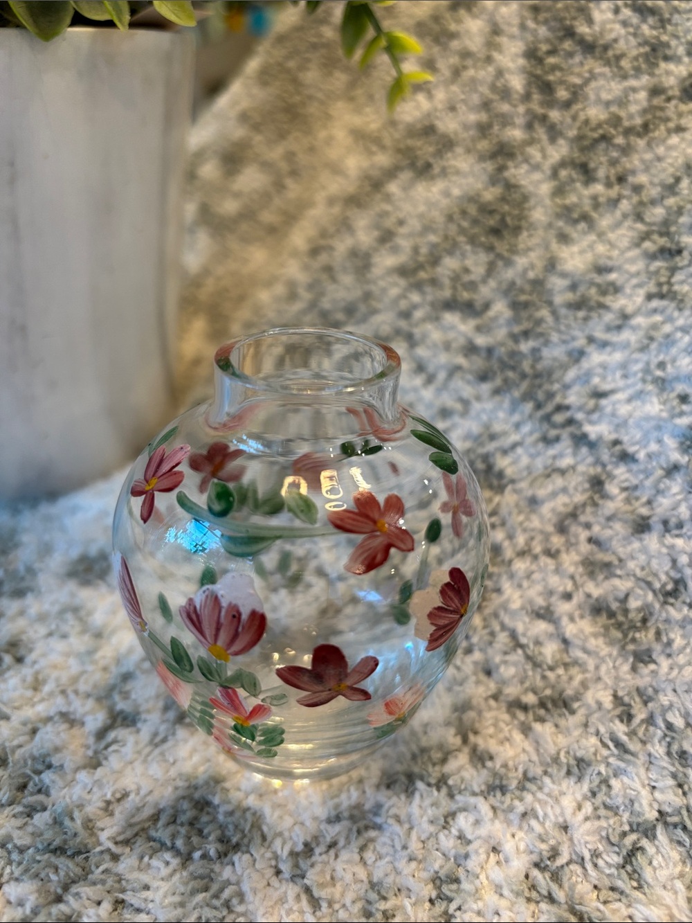 Mini Hand-Painted Floral Glass Bud Vase - Pink Floral Accents NWT HC